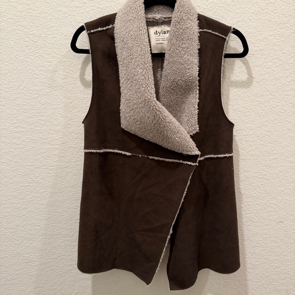 Dylan by True Grit Womens Brown Faux Suede Sherpa Lined Asymmetrical Vest XS